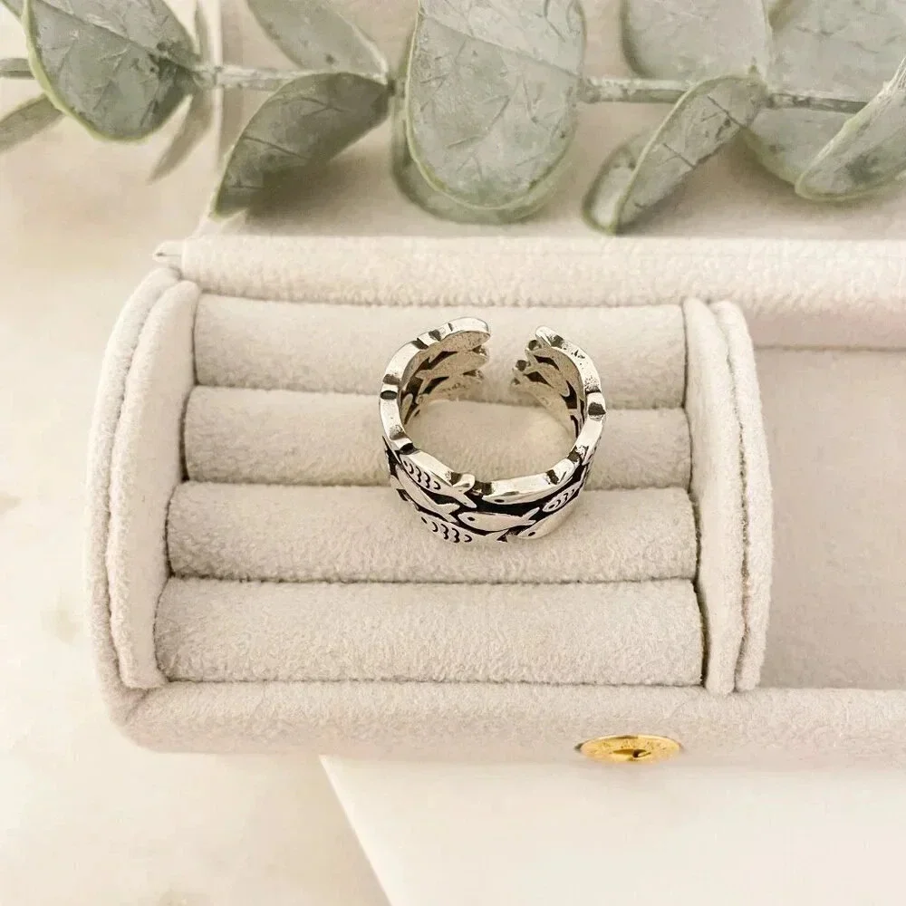925 Sterling Silver Fish Ring School of Fish Ring Dainty Fish Ring Band - Picture 6 of 9
